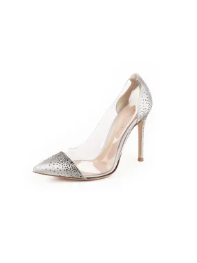 Crystal Plexi PVC Satin Pumps - Silver