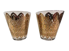 Culver Hollywood Regency Double Old Fashion Glasses (Set of 2)