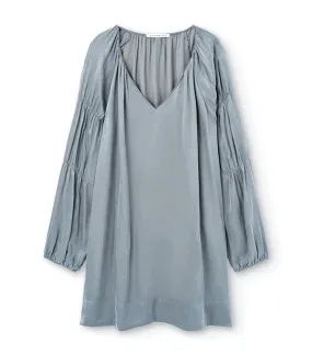 Cupro V-Neckline Long-Sleeved Blouse Gunmetal Gray