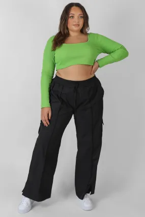 Curve Split Black Hem Cargo Trousers Black