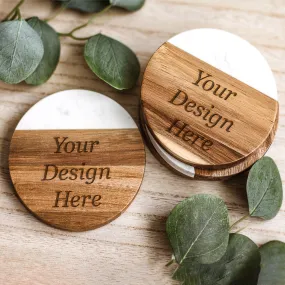Custom Acacia Wood and Marble Coasters