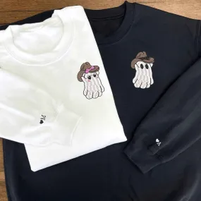 Custom Embroidered Cowboy Ghost Couple Hoodies | Cute Halloween Design