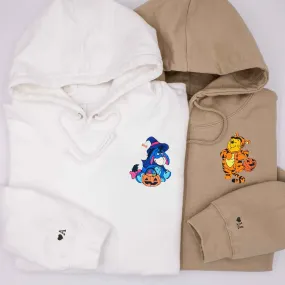 Custom Embroidered Eeyore & Tigger Couple Hoodies | Halloween Matching Sweaters For Couple