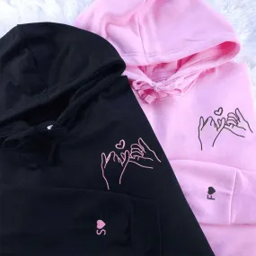 Custom Embroidered Pinky Promise Matching Couple Hoodies | Embroidery Sweatshirts For Couple