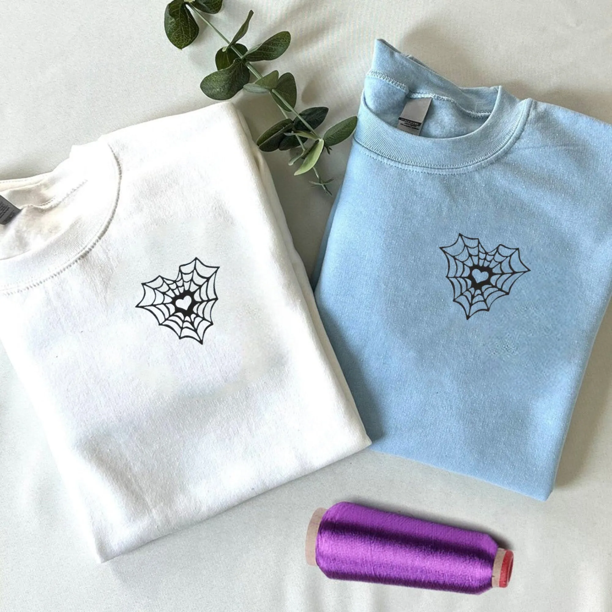 Custom Embroidered Spiderweb Heart Couple Hoodies - Personalized Gift for Lovers
