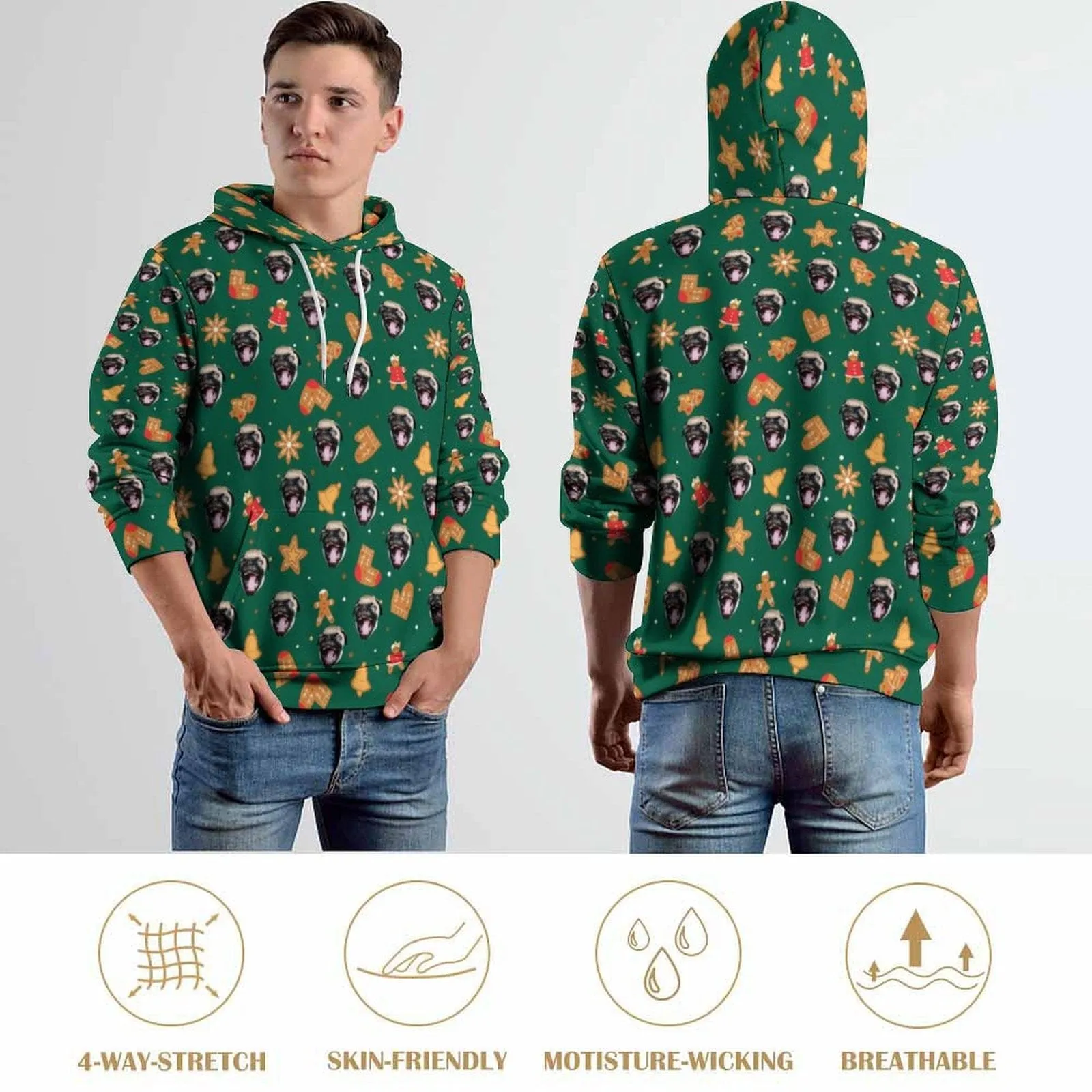 Custom Face Christmas Hat Gifts Hoodie Unisex Design Your Own Hoodie Personalized Loose Hoodie Top Outfits