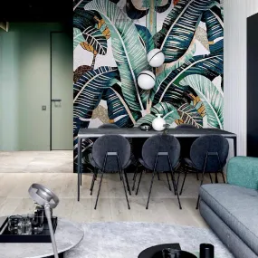 Custom Luxury Glass Mosaic Mural Tropical Banana Leaves