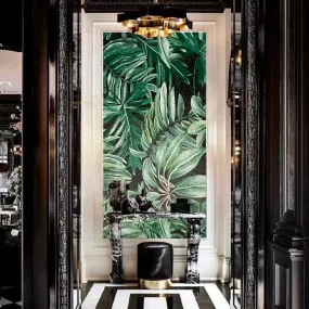 Custom Luxury Glass Mosaic Mural Tropical Leaves and Scenery