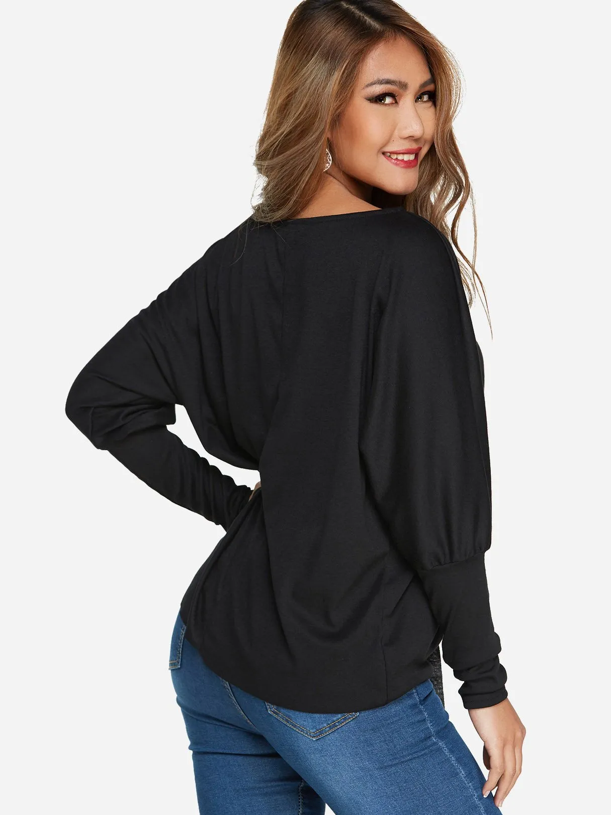 Custom One Shoulder Plain Self-Tie Long Sleeve Top