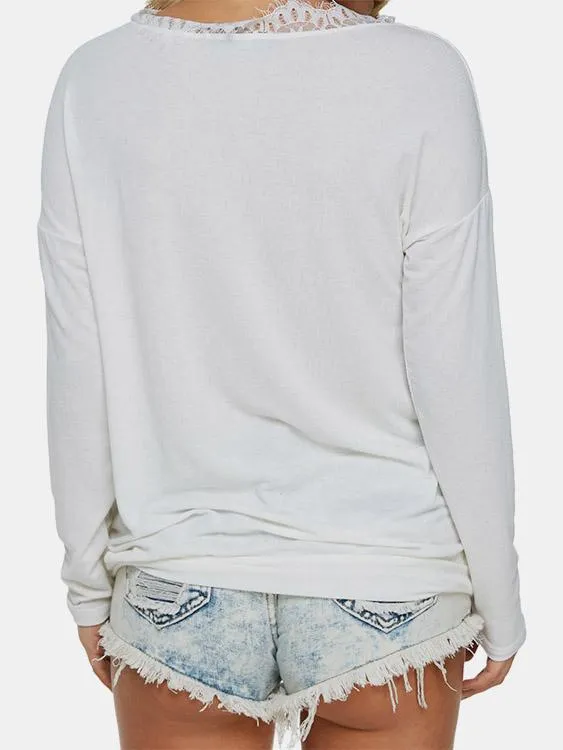Custom Round Neck Plain Lace Long Sleeve T-Shirt
