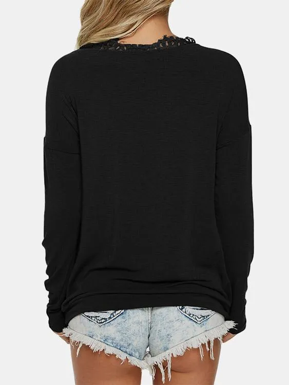 Custom Round Neck Plain Lace Long Sleeve T-Shirt