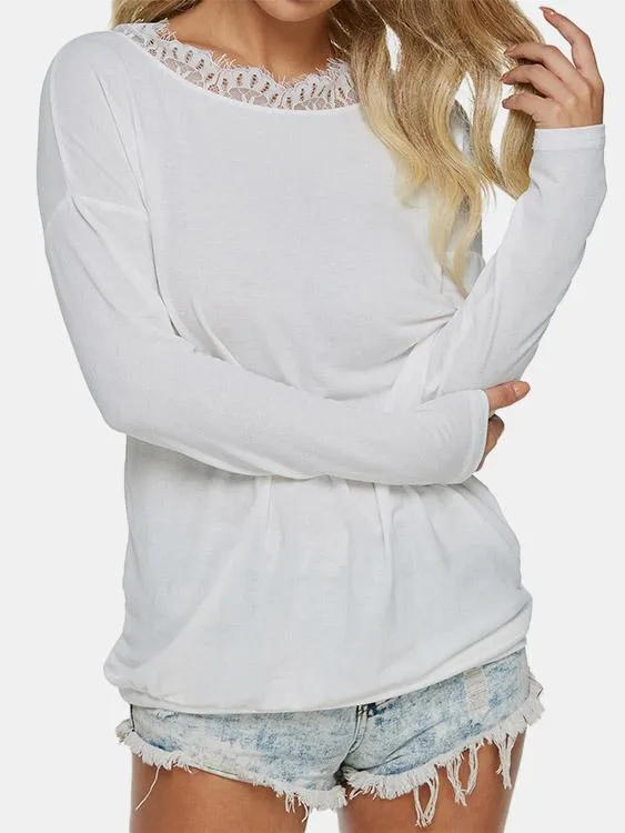 Custom Round Neck Plain Lace Long Sleeve T-Shirt