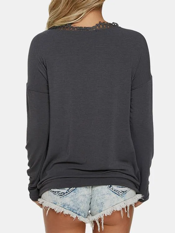 Custom Round Neck Plain Lace Long Sleeve T-Shirt