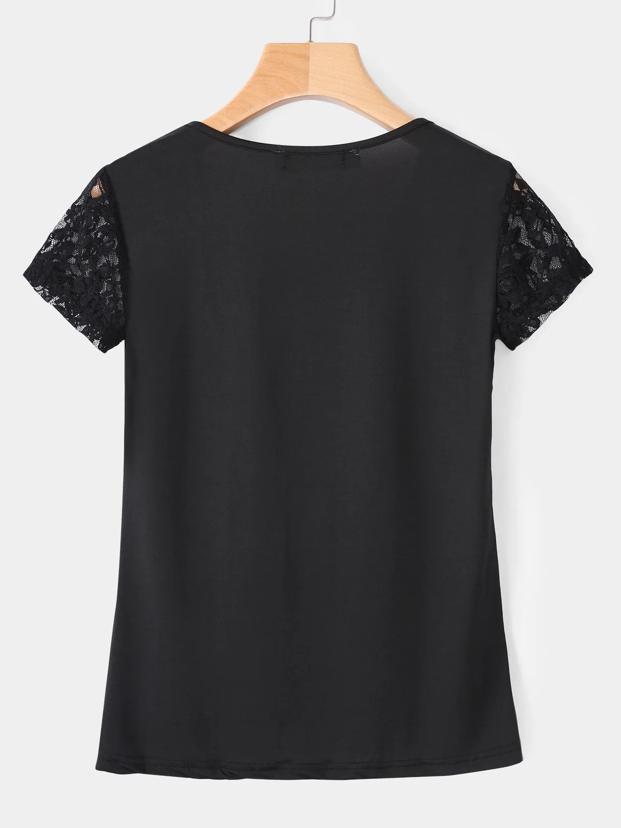 Custom V-Neck Plain Lace Short Sleeve Black T-Shirts