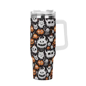 Cute Monster 40oz Stainless Steel Tumbler Gift With White Handle and Straw