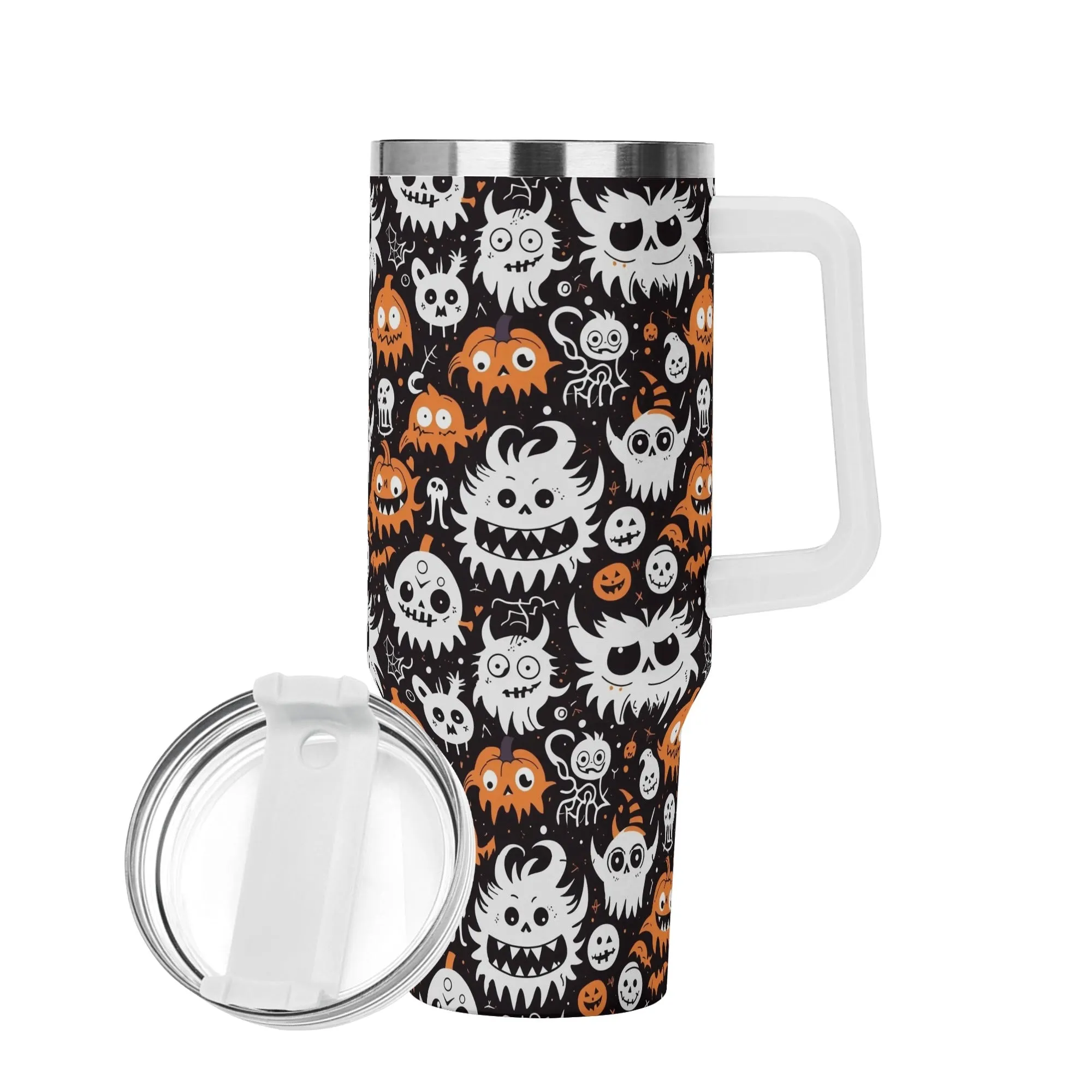 Cute Monster 40oz Stainless Steel Tumbler Gift With White Handle and Straw