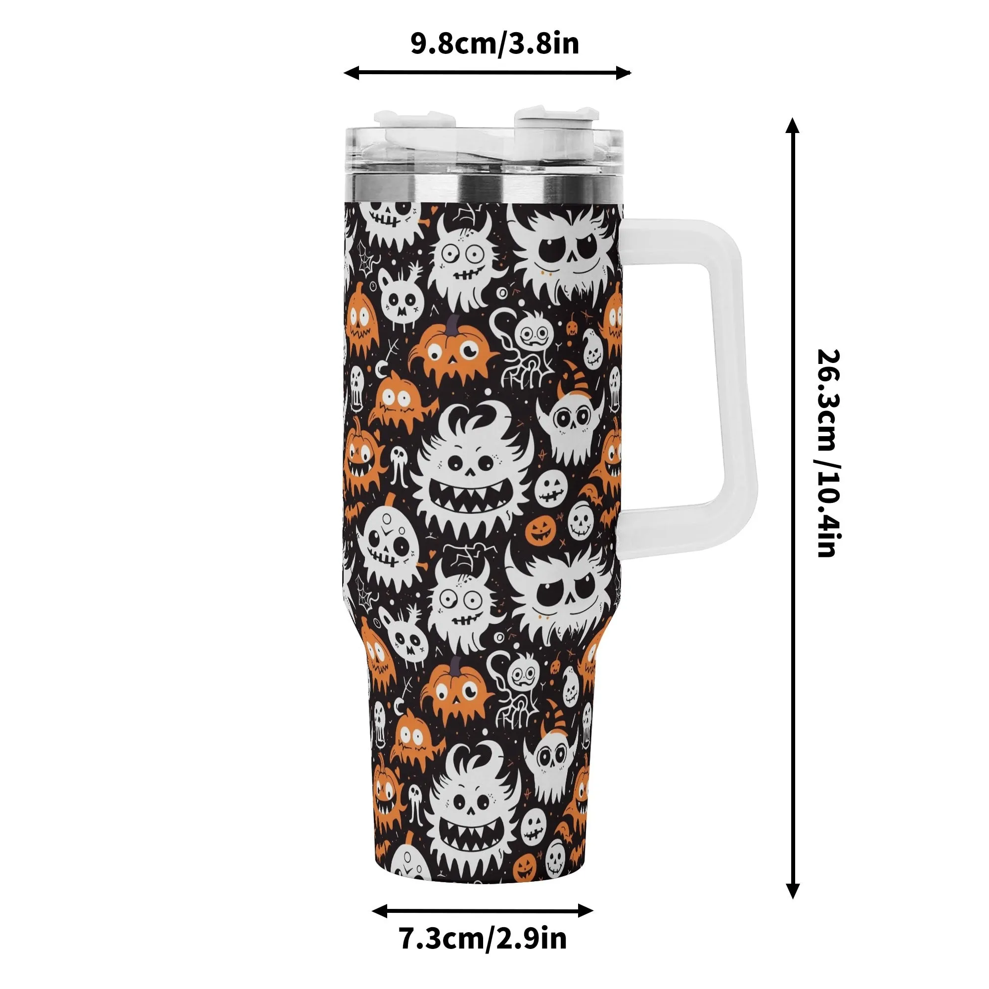 Cute Monster 40oz Stainless Steel Tumbler Gift With White Handle and Straw