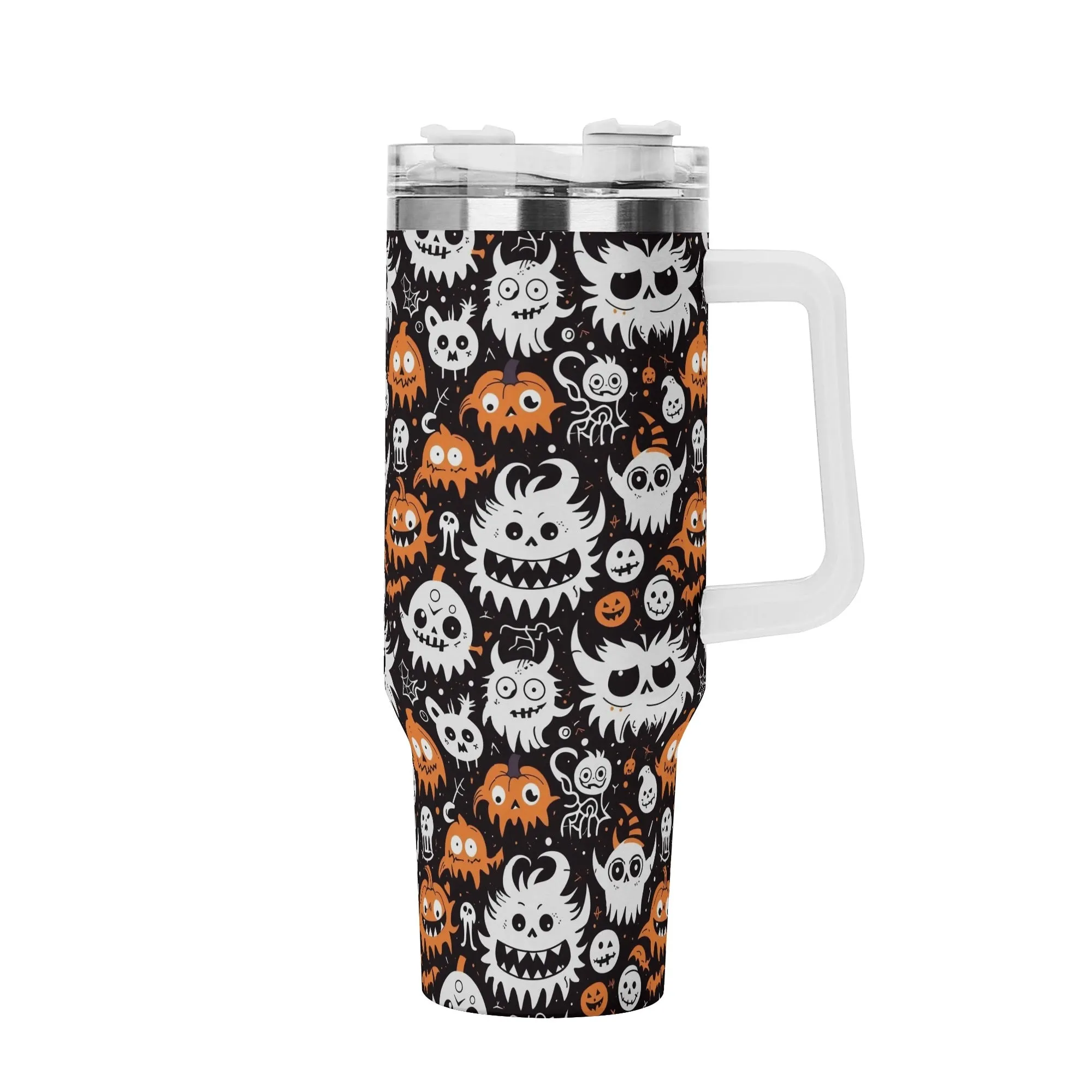 Cute Monster 40oz Stainless Steel Tumbler Gift With White Handle and Straw