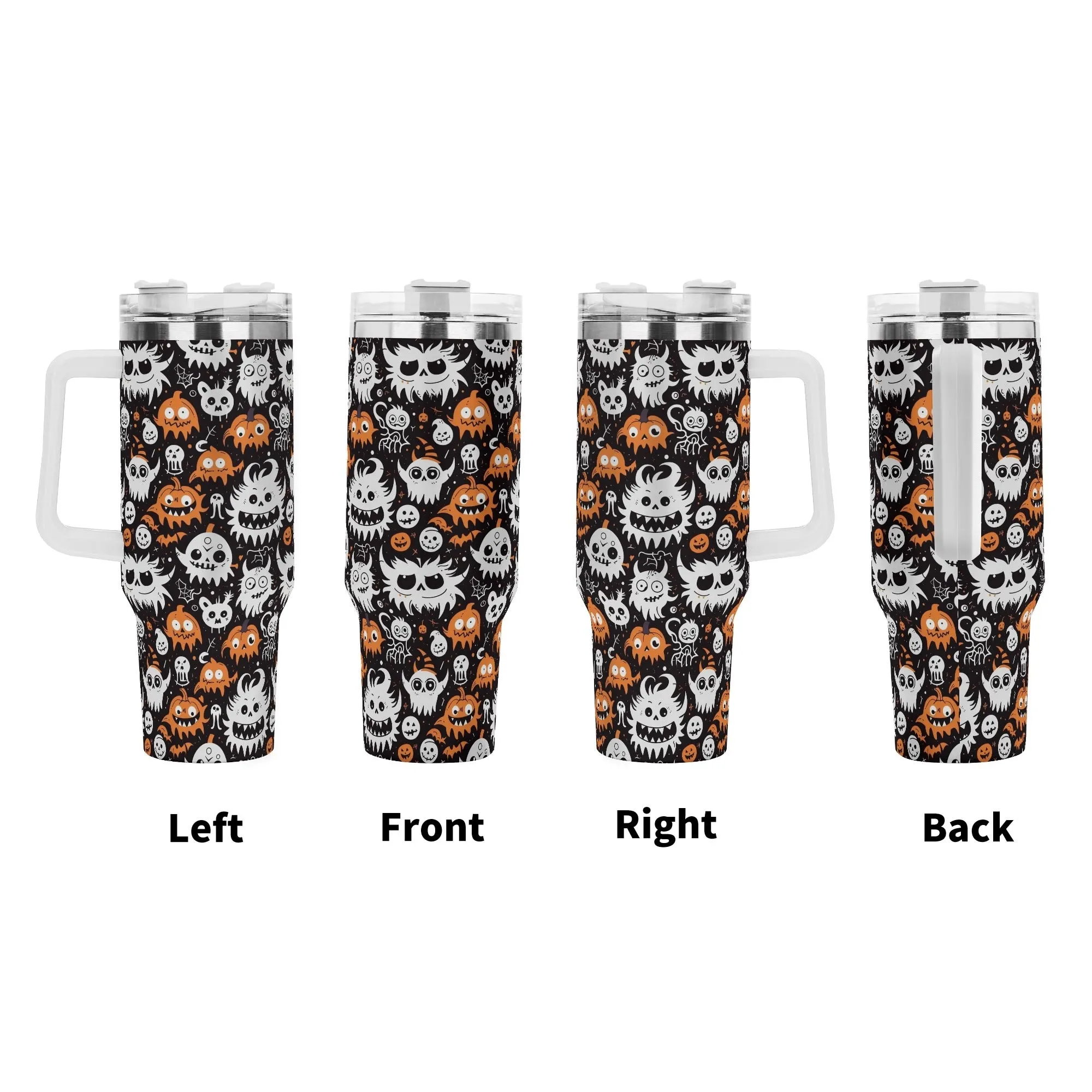 Cute Monster 40oz Stainless Steel Tumbler Gift With White Handle and Straw