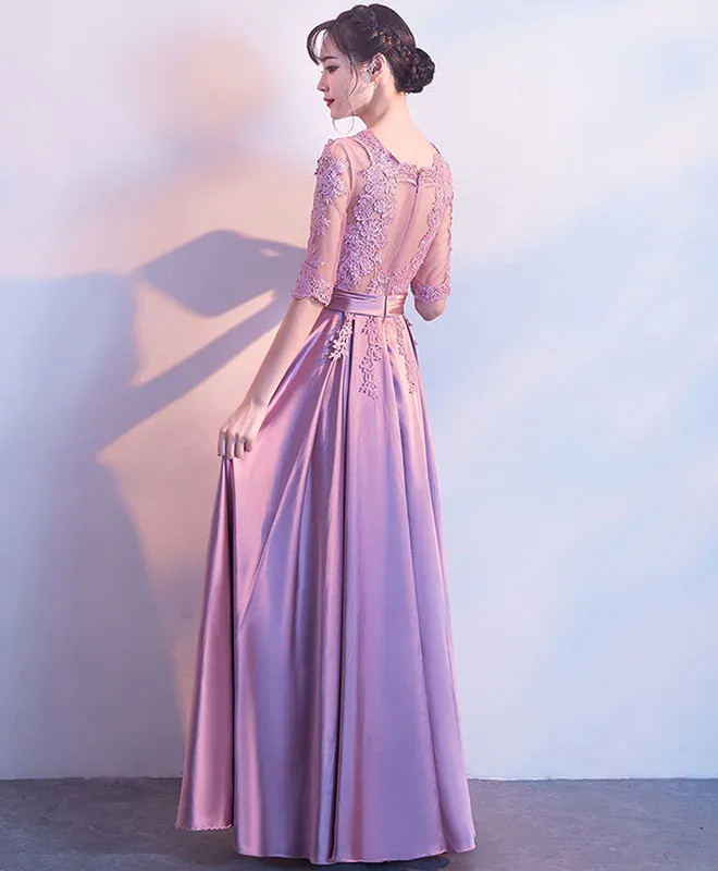 Cute Round Neck Satin Lace Short Prom Dress Lace Homecoming Dress