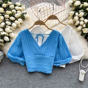 Cute v neck crop tops fashion girl tops     S156