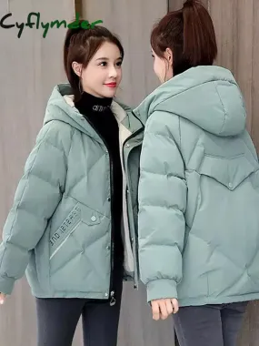 Cyflymder New Autumn Winter Jacket Women Parkas Hooded Thick Down Cotton Padded Female Jacket Short Winter Coat Women Outwear