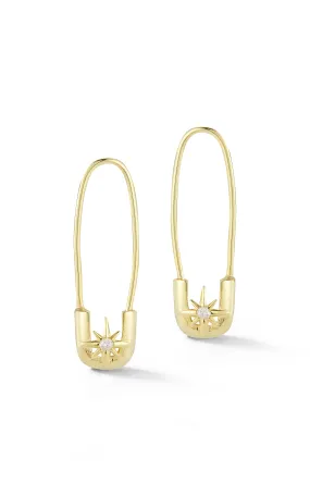CZ Safety Pin Huggie Earring