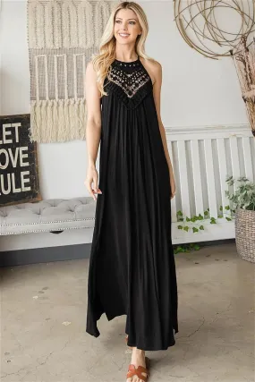 D8320-BLACK SOLID CROCHET MAXI DRESS 2-2-2