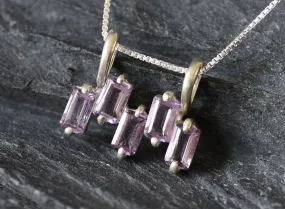 Dainty Amethyst Necklace - Purple Baguette Pendant - February Birthstone Necklace