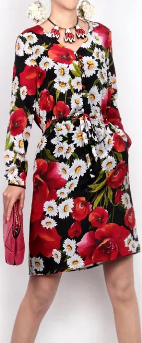 Daisy & Poppy Print Shirt Dress