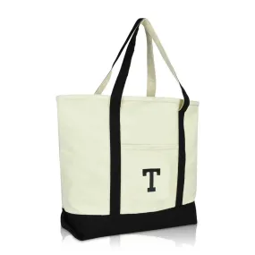 Dalix Initial Tote Bag Personalized Monogram Zippered Top Letter - T