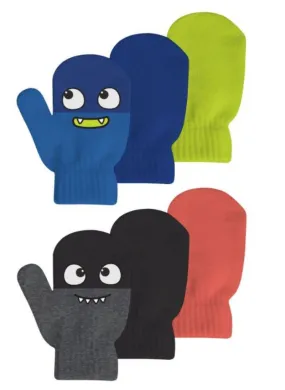 D&CO Boys Critter Black Monster 3-Pack Mittens