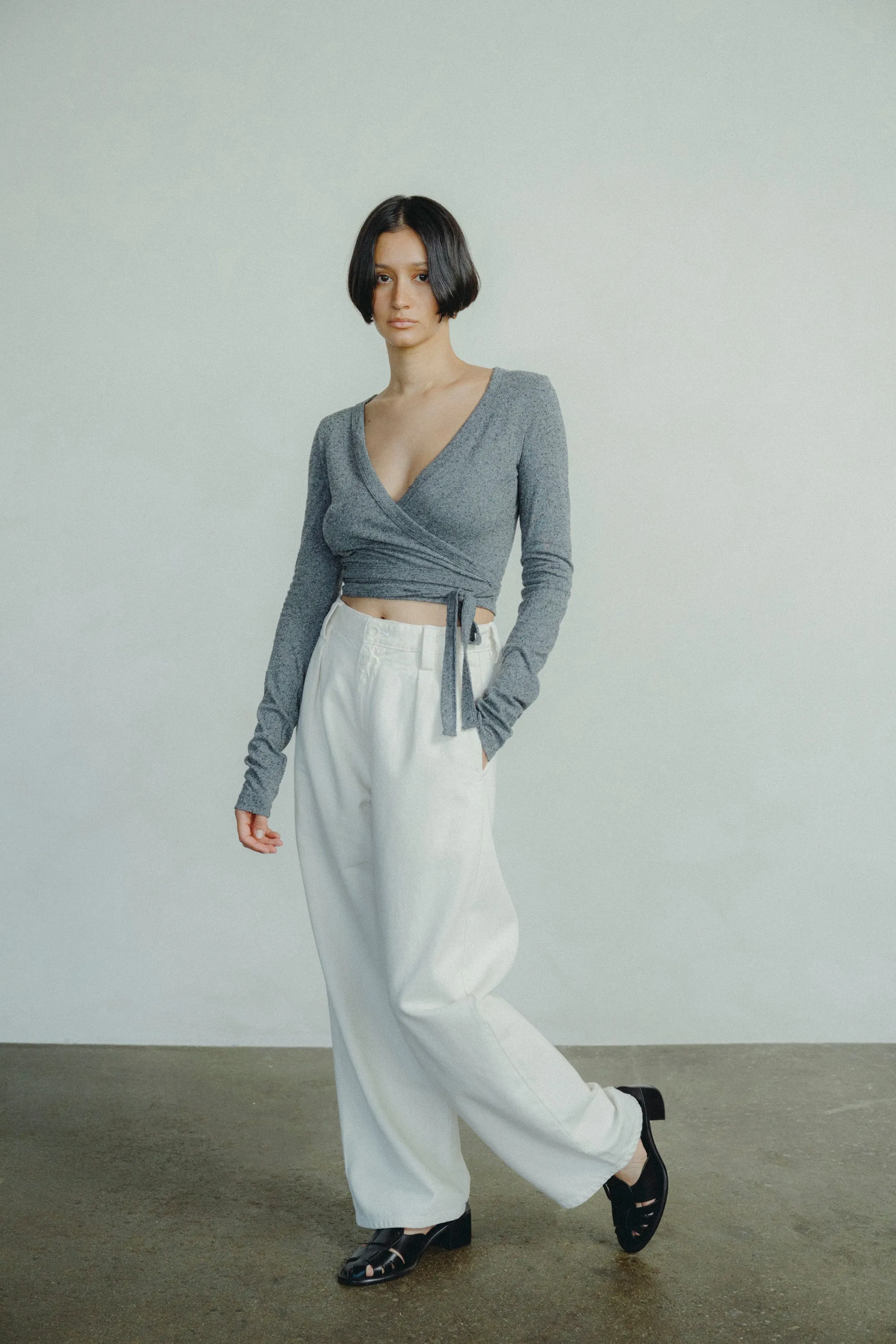 Dance Wrap Top, Regen Silk Noil Jersey, Charcoal Heather