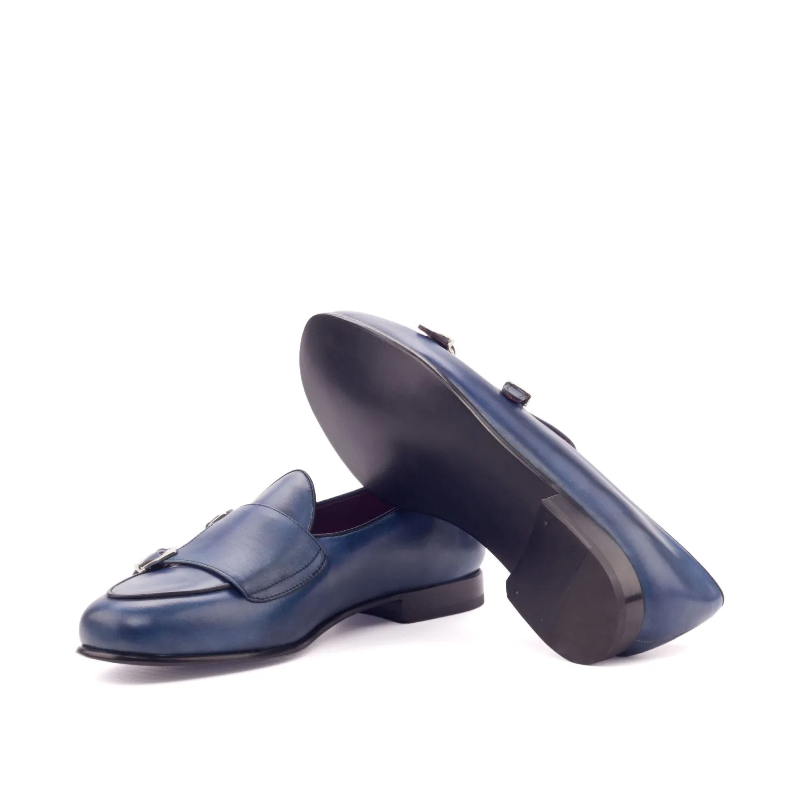 DapperFam Rialto in Navy / Black Men's Italian Leather Monk Slipper
