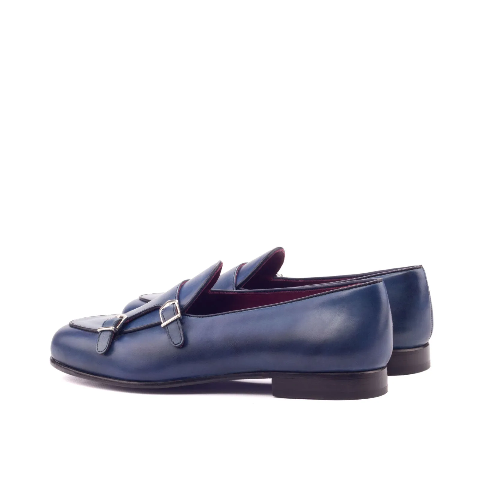 DapperFam Rialto in Navy / Black Men's Italian Leather Monk Slipper