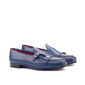 DapperFam Rialto in Navy / Black Men's Italian Leather Monk Slipper