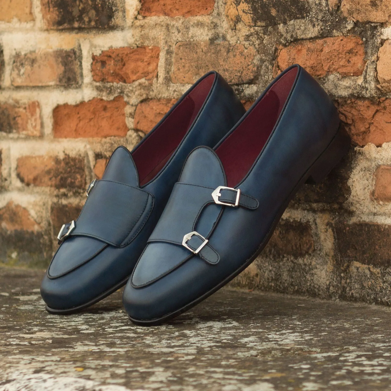 DapperFam Rialto in Navy / Black Men's Italian Leather Monk Slipper