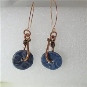 Dark Blue Indigo Artisan Handmade Earrings Raku Glaze