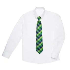 Dark Green Blue Plaid Children's Pre-Tied Necktie Hanky Set