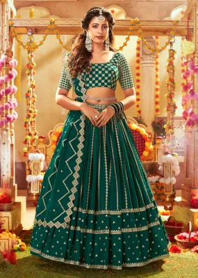 Dark Green Sparkling Sequins Georgette Wedding Lehenga Choli