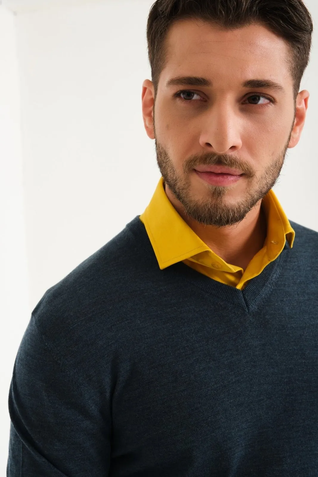 Dark Green V-Collar Wool Sweater