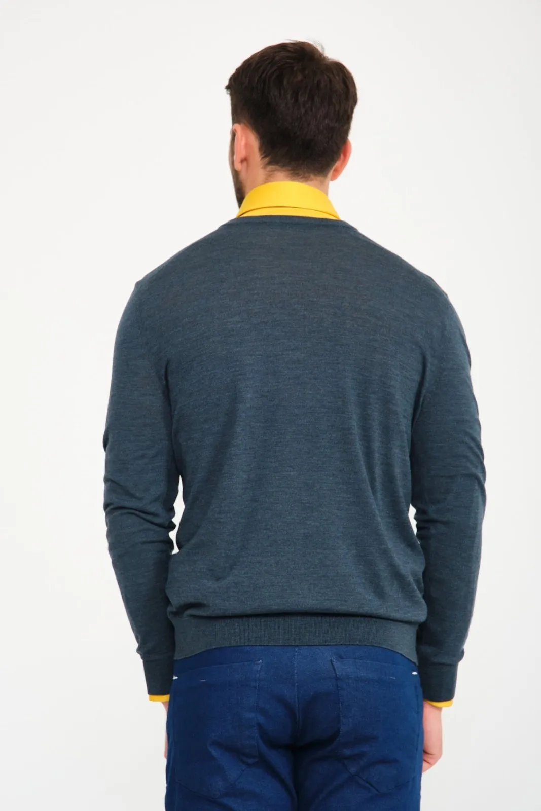 Dark Green V-Collar Wool Sweater