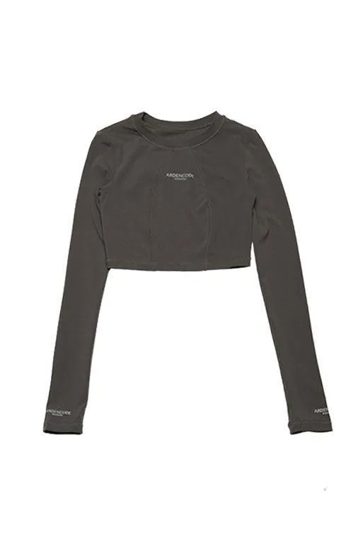 Dark Grey Round-Neck Fitted Crop Top