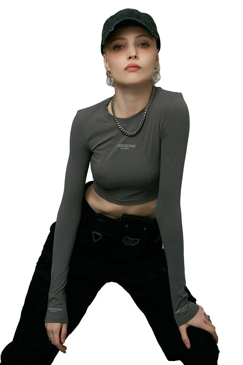 Dark Grey Round-Neck Fitted Crop Top