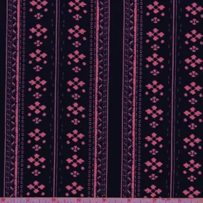 Dark Indigo/Neon Pink Deco Stripe Challis Fabric