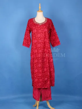 Dark Pink Cotton Floral Printed Salwar Suit
