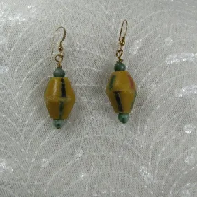 Dark Yellow Handmade African Trade Bead Earrings