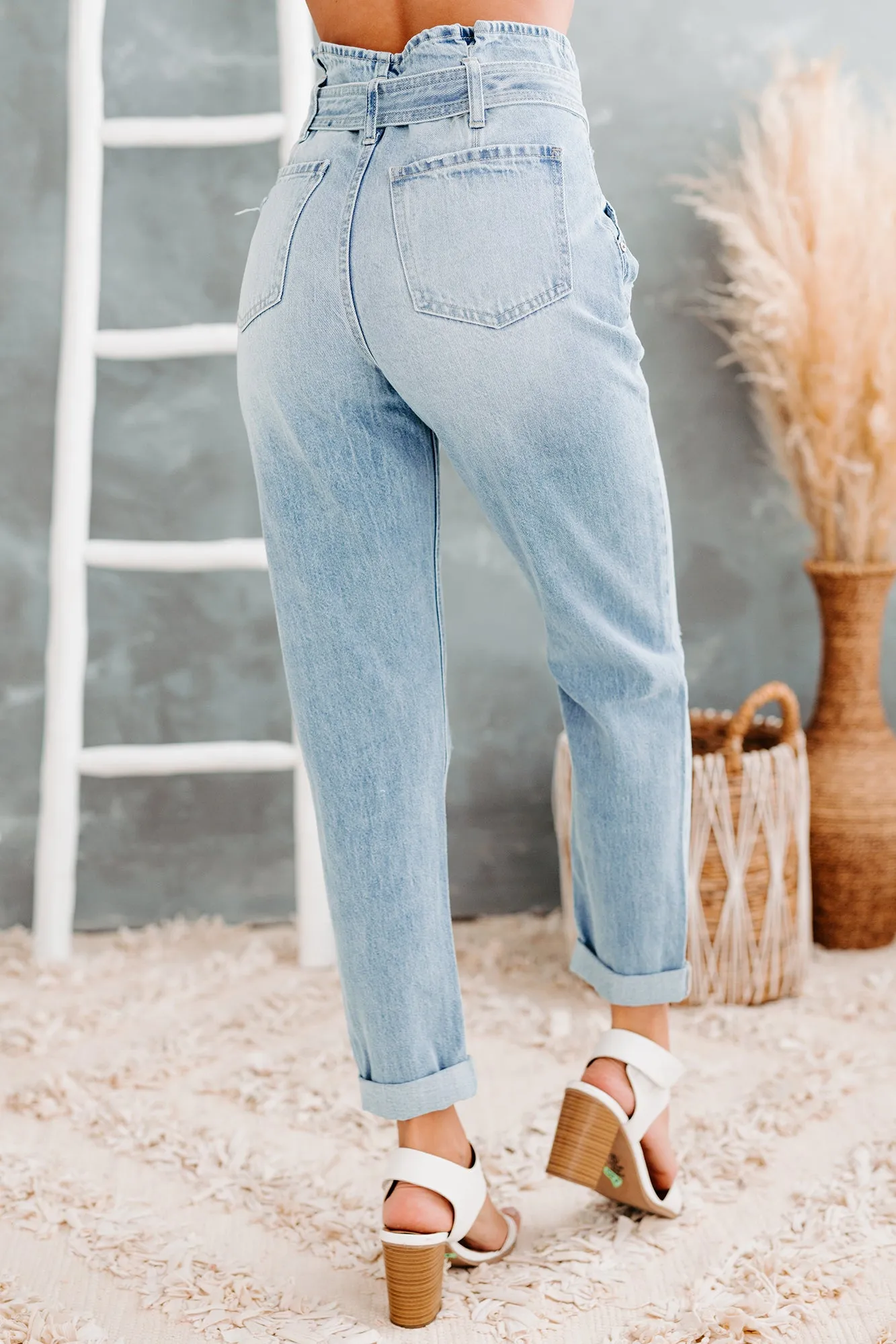 Daylight Magic Kancan High Rise Belted Paperbag Mom Jeans (Light)