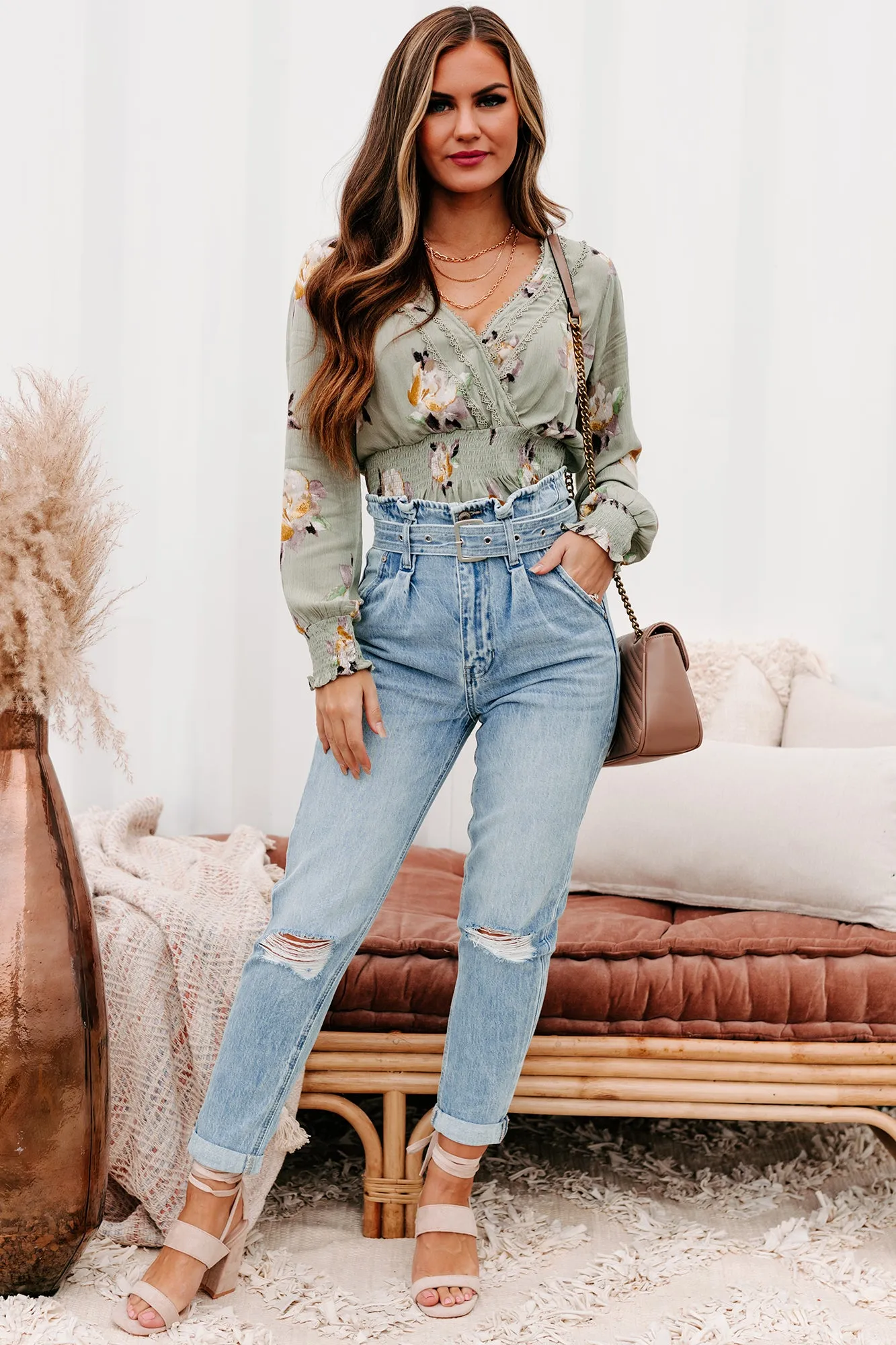 Daylight Magic Kancan High Rise Belted Paperbag Mom Jeans (Light)