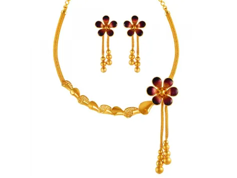 Dazzling Pretty Flower Design 22k Gold Jewellery Set